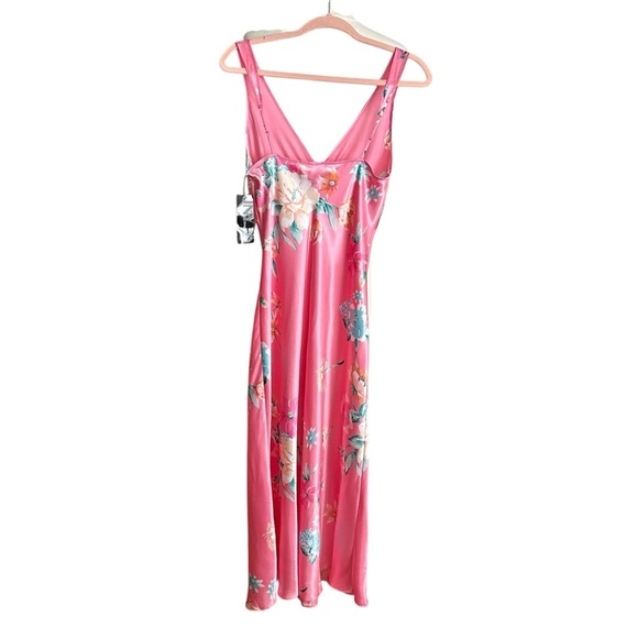 JONES NEW YORK Fuschia Floral Satin Slip Dress Lingerie Gown Vintage Inspired M - Picture 10 of 15
